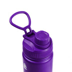 Detailaufnahme des lila Flip-Top-Sportdeckels der AquaFlask Regular Edelstahl Trinkflasche 650 ml mit integriertem Tragegriff