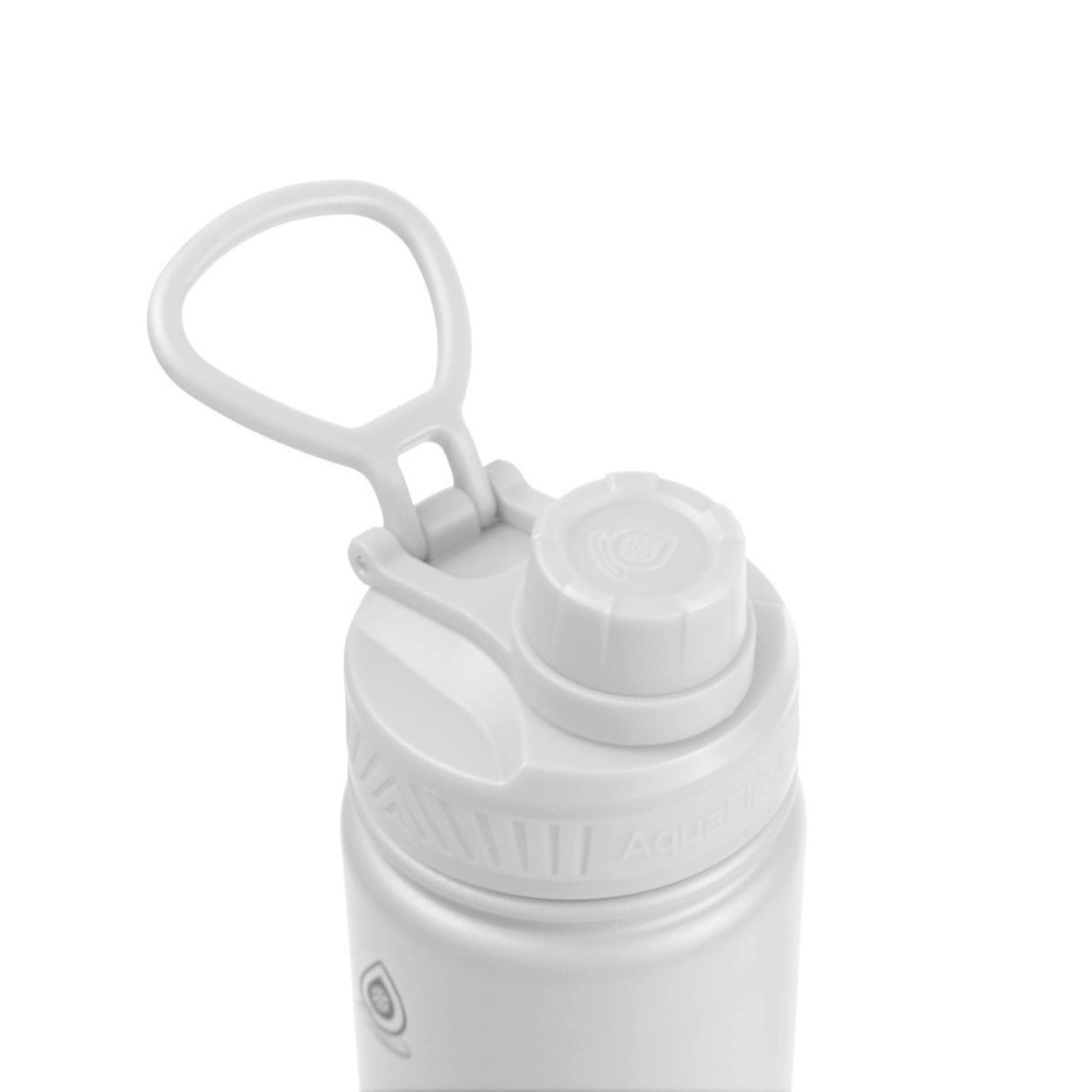 Detailaufnahme des weißen Flip-Top-Sportdeckels der AquaFlask Regular Edelstahl Trinkflasche 650 ml (22 oz) in Arctic White