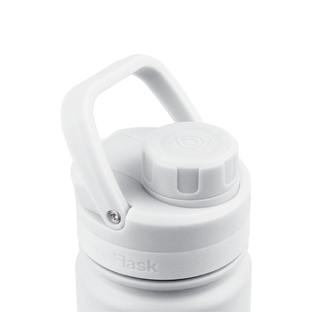 Detailaufnahme des weißen Sports Lid mit Haltegriff der AquaFlask Sports Lid Bottle Edelstahl Trinkflasche 650 ml (22 oz)