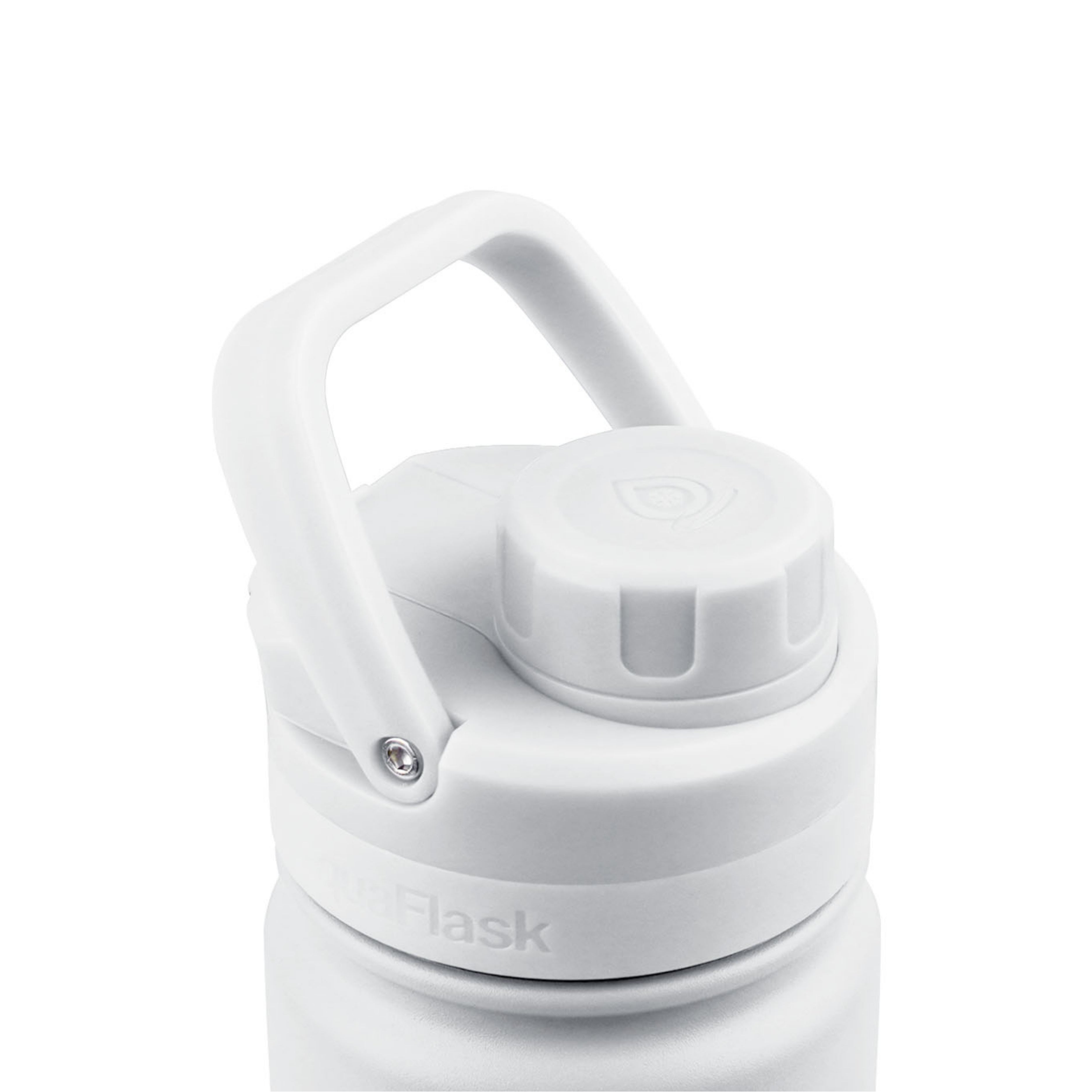 Detailaufnahme des weißen Sports Lid mit Haltegriff der AquaFlask Sports Lid Bottle Edelstahl Trinkflasche 650 ml (22 oz)