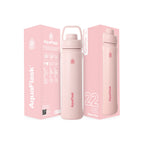 Rosa AquaFlask Sports Lid Bottle Edelstahl Trinkflasche 650 ml (22 oz) mit Sports Lid und Haltegriff neben Originalverpackung in Blush Pink