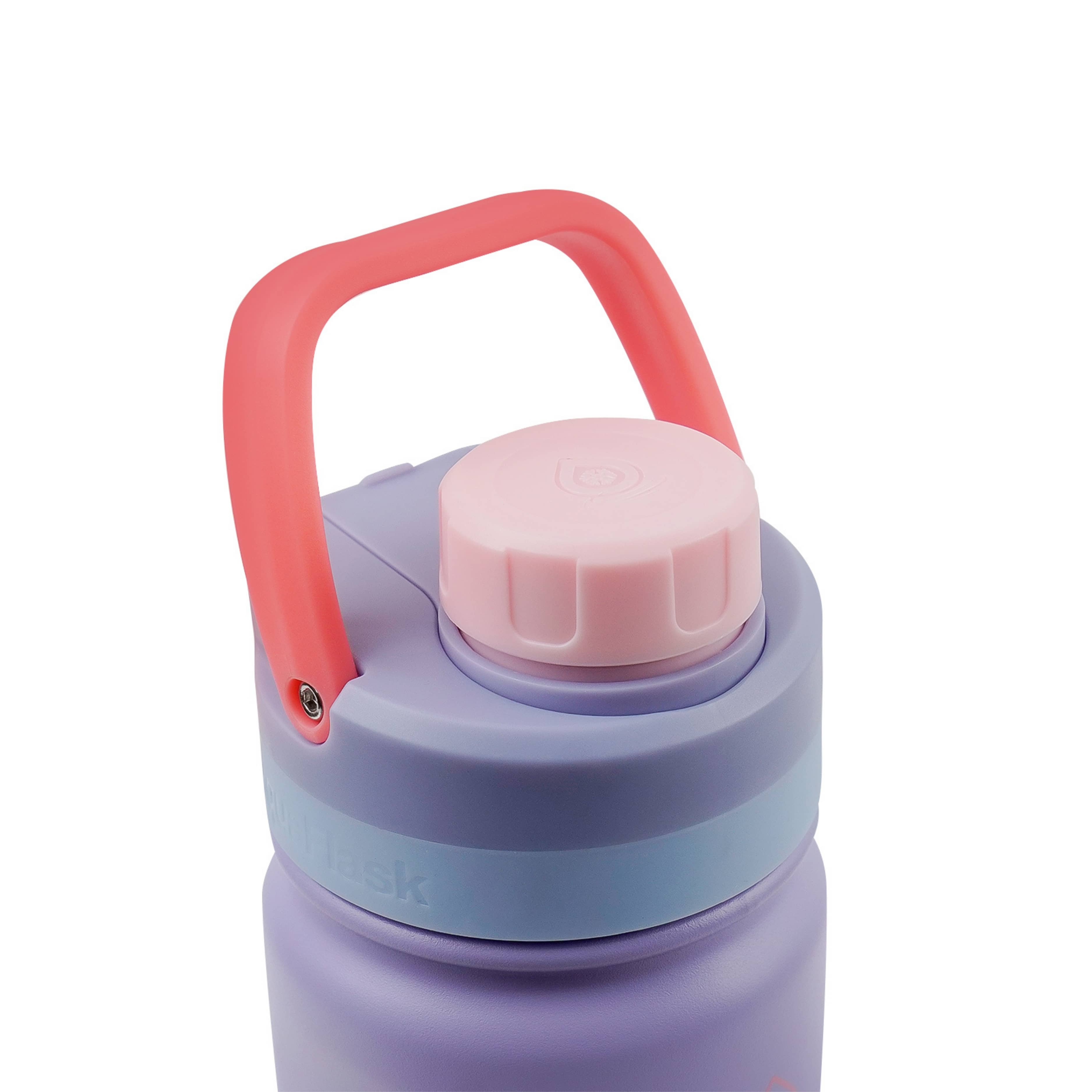 Detailaufnahme des lila Schraubdeckels mit Haltegriff der AquaFlask Colorwave Chill Bottle Edelstahl Trinkflasche 650 ml (22 oz)