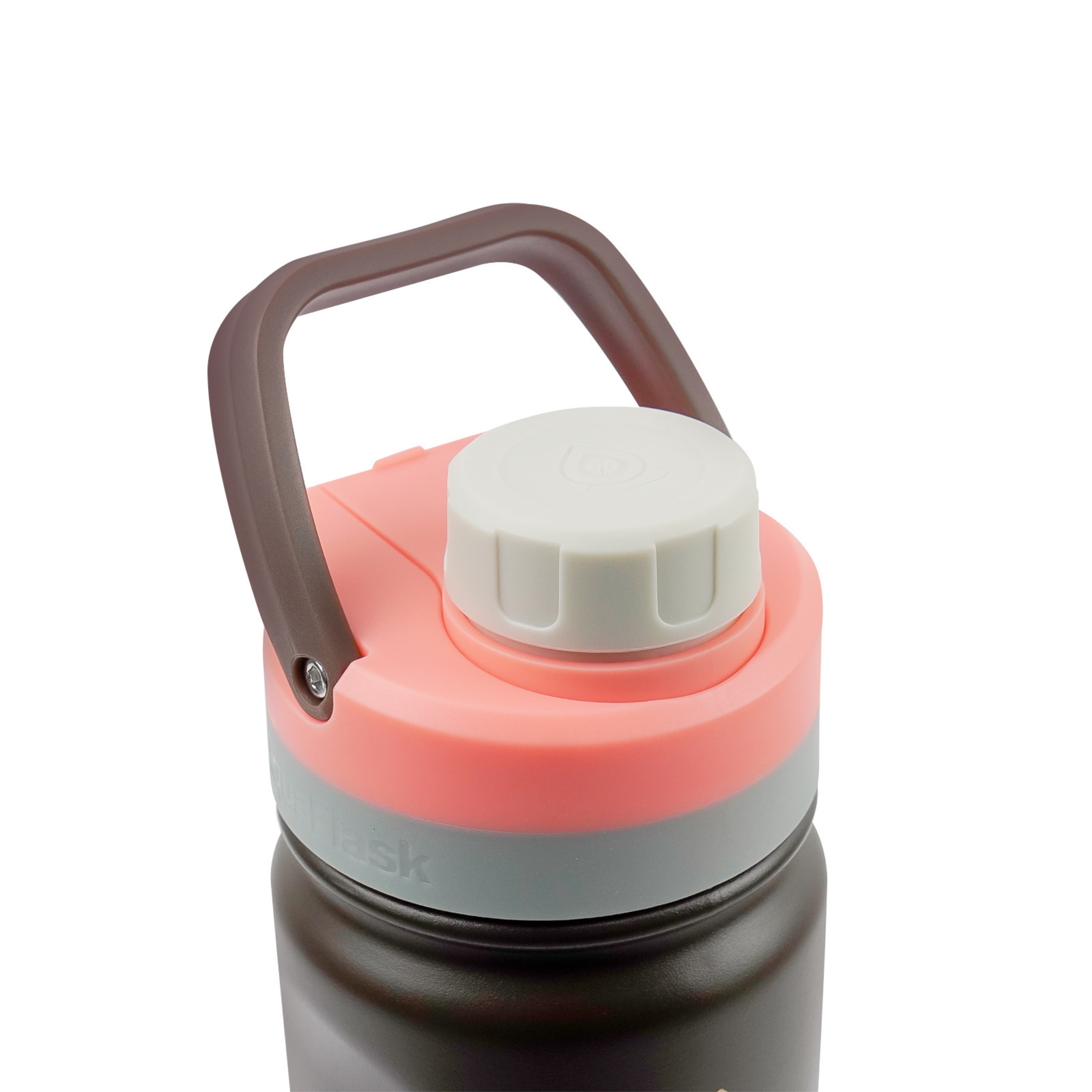 Detailaufnahme des braunen Schraubdeckels mit Haltegriff der AquaFlask Colorwave Chill Bottle Edelstahl Trinkflasche 650 ml (22 oz)