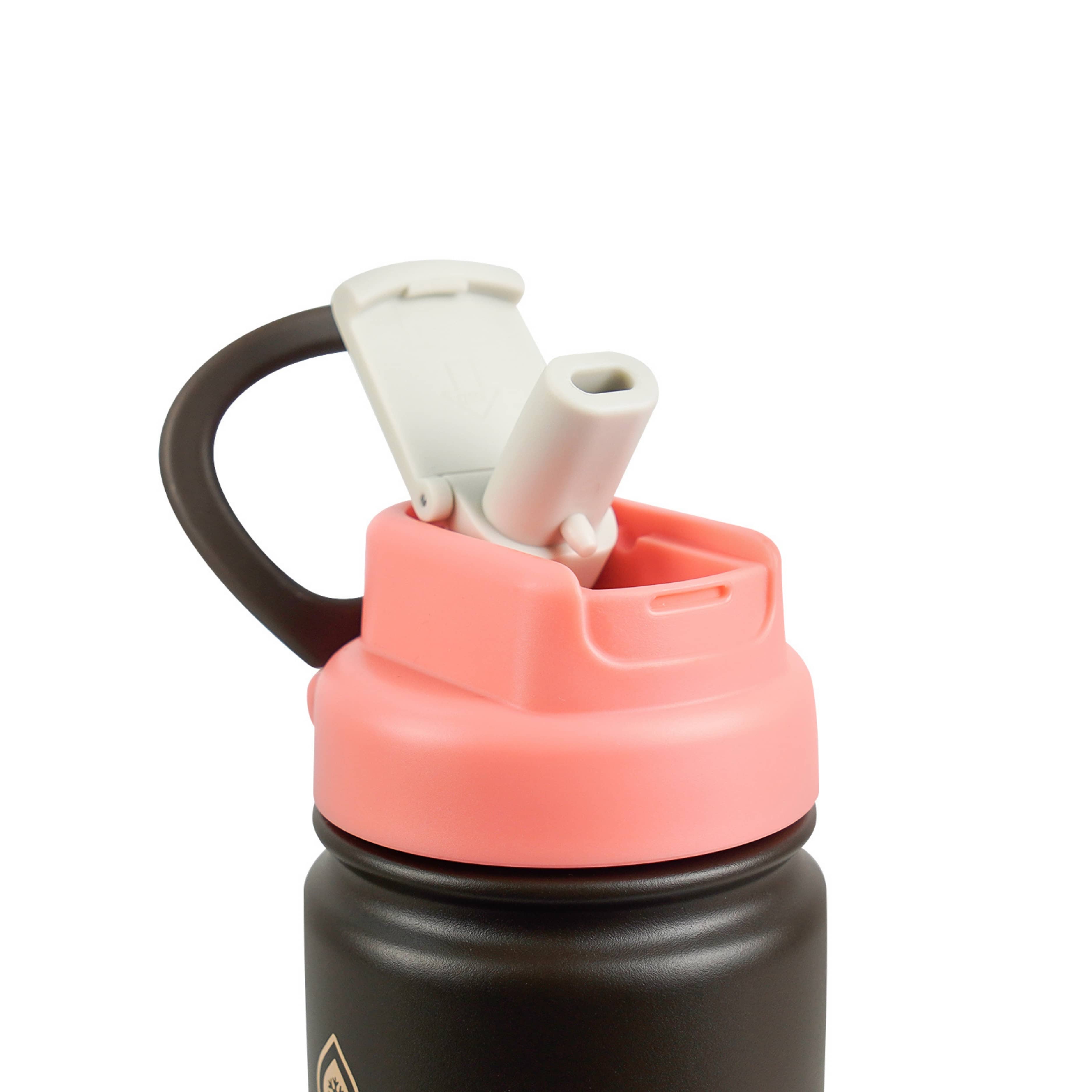 Detailaufnahme des braunen Flip-Sip-Deckels der AquaFlask Colorwave Flip Sip Lid Collection Edelstahl Trinkflasche 650 ml (22 oz) geöffnet