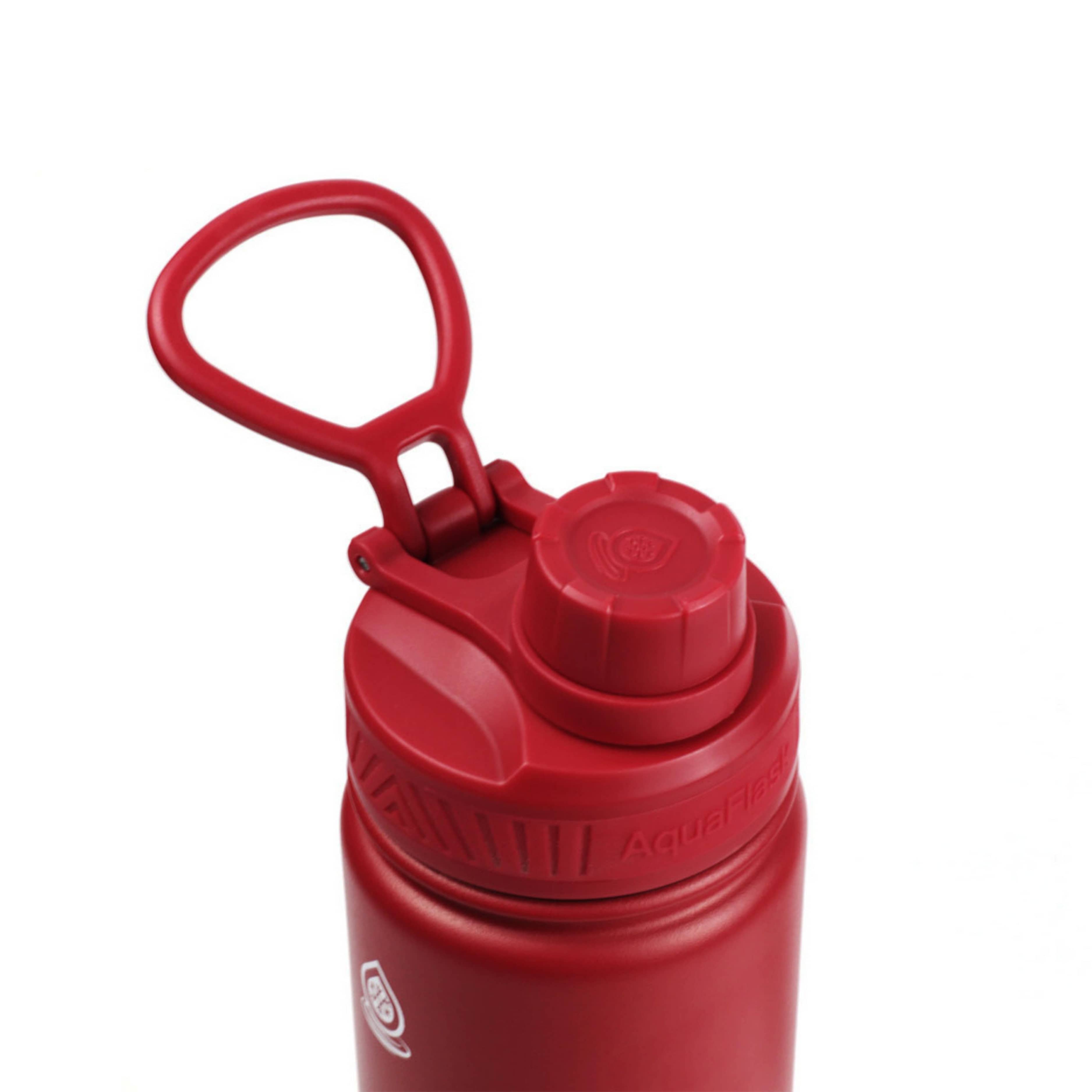 Detailaufnahme des roten Flip-Top-Sportdeckels der AquaFlask Regular Edelstahl Trinkflasche 650 ml (22 oz) in Cherry Red