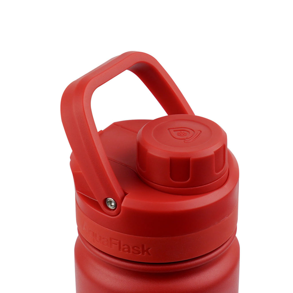 Detailaufnahme des roten Sports Lid mit Haltegriff der AquaFlask Sports Lid Bottle Edelstahl Trinkflasche 650 ml (22 oz)