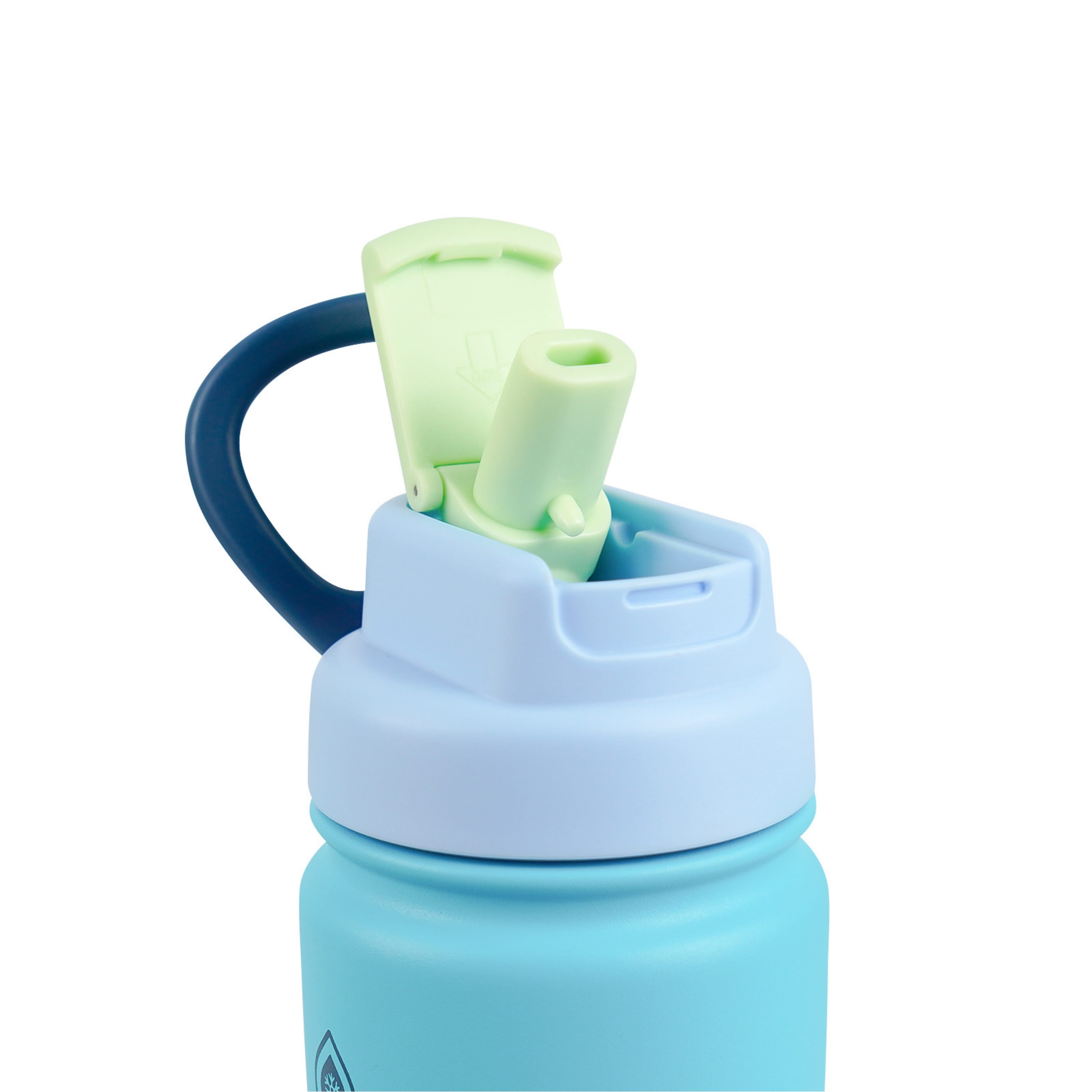 Detailaufnahme des türkisen Flip-Sip-Deckels der AquaFlask Colorwave Flip Sip Lid Collection Edelstahl Trinkflasche 650 ml (22 oz) geöffnet