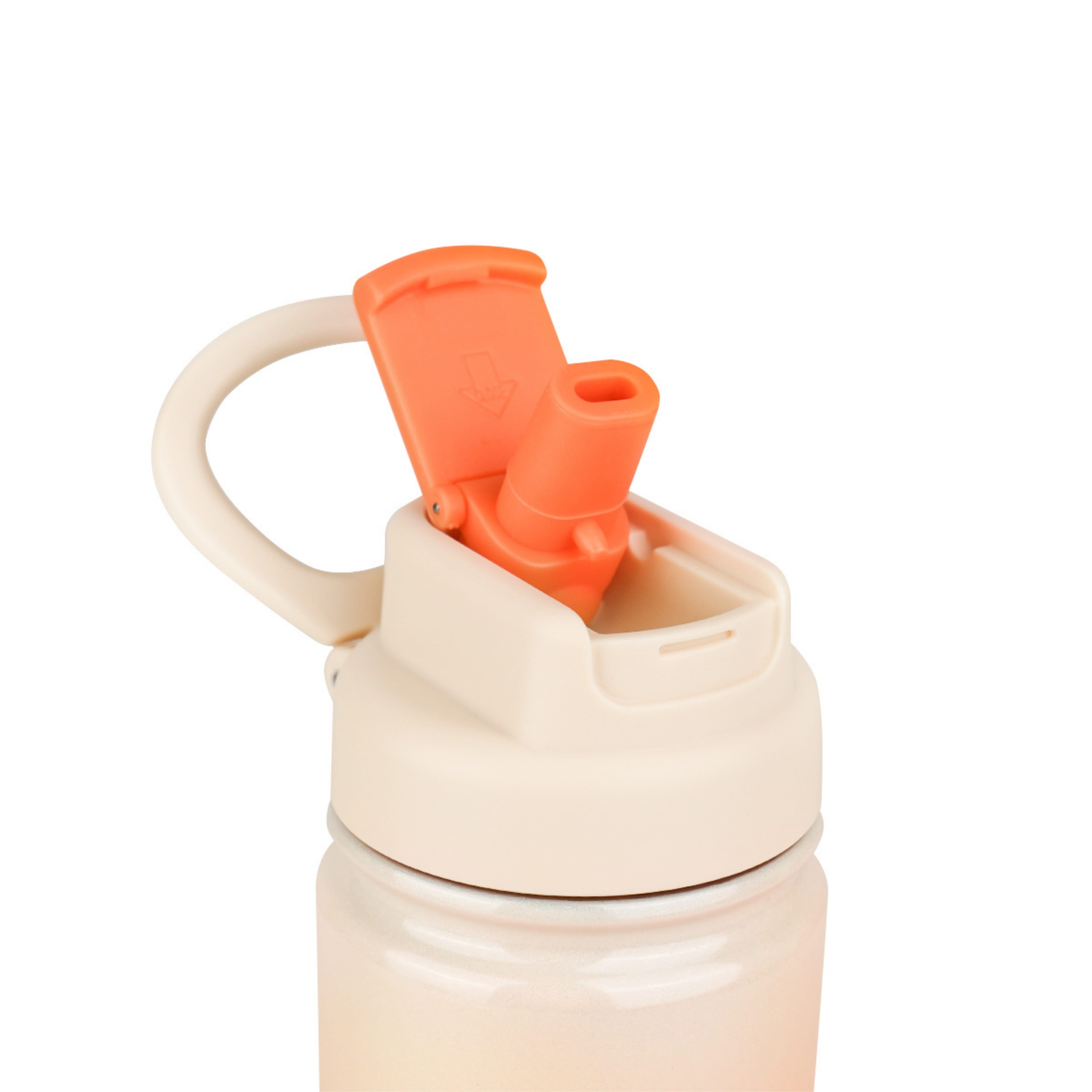 Detailaufnahme des orangefarbenen Strohhalm-Deckels der AquaFlask Canny Floss Collection Edelstahl Trinkflasche 650 ml (22 oz)