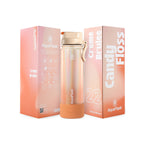 Apricot AquaFlask Canny Floss Collection Edelstahl Trinkflasche 650 ml (22 oz) mit schimmerndem Farbverlauf und Strohhalm-Deckel neben Originalverpackung in Creme Brulee