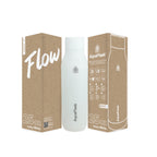 Weiß AquaFlask Flow Collection Edelstahl Trinkflasche 750 ml (25 oz) mit Schraubdeckel und großer Trinköffnung neben Originalverpackung in Ivory White