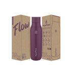Lila AquaFlask Flow Collection Edelstahl Trinkflasche 750 ml (25 oz) mit Schraubdeckel und großer Trinköffnung neben Originalverpackung in Orchid