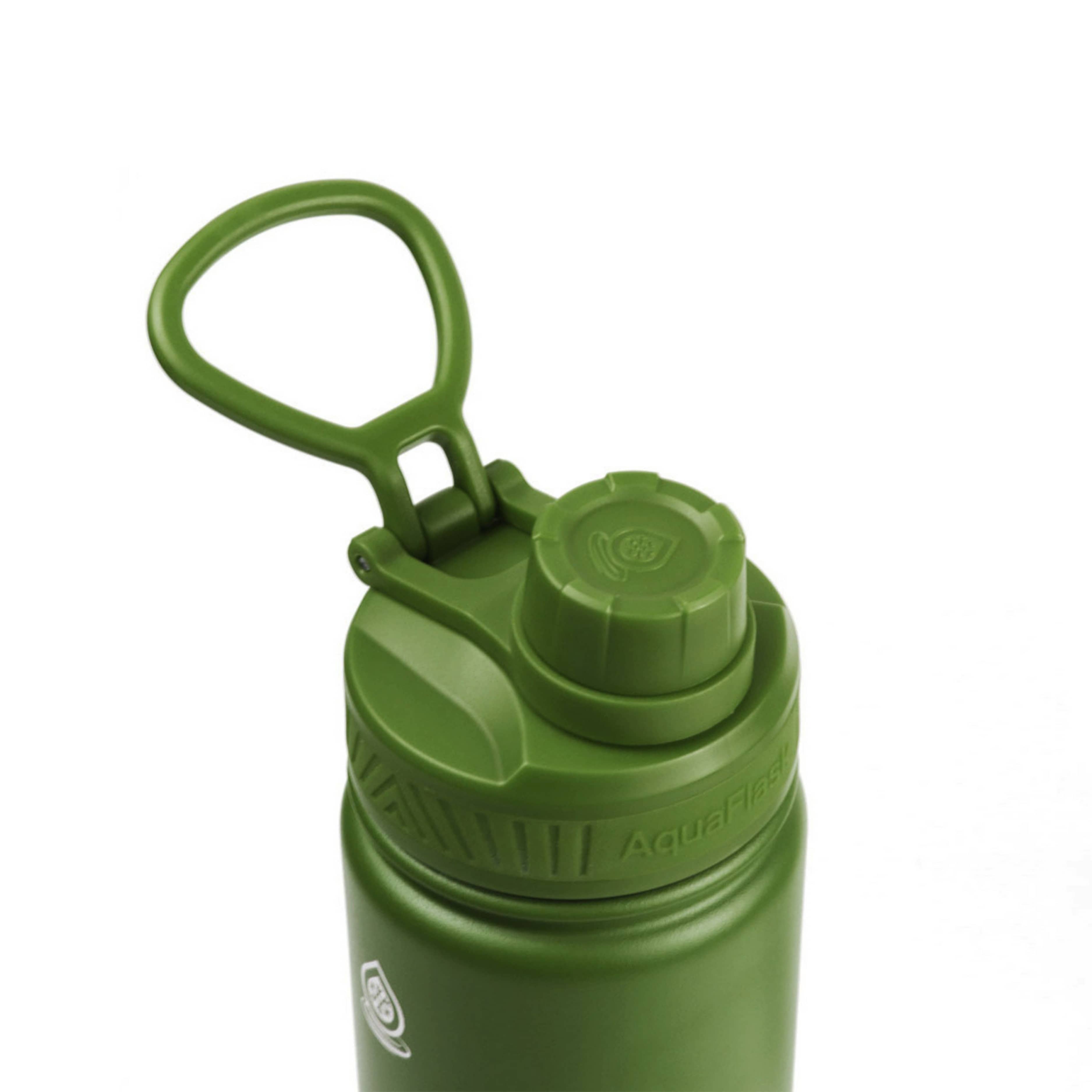 Detailaufnahme des grünen Flip-Top-Sportdeckels der AquaFlask Regular Edelstahl Trinkflasche 650 ml (22 oz) in Moss Green