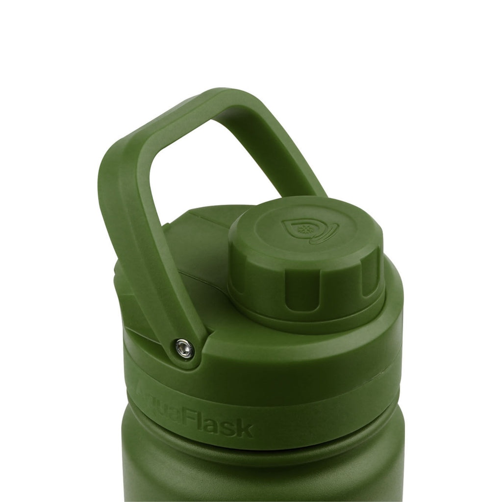 Detailaufnahme des grünen Schraubdeckels mit Haltegriff der AquaFlask Sports Lid Bottle Edelstahl Trinkflasche 650 ml (22 oz)