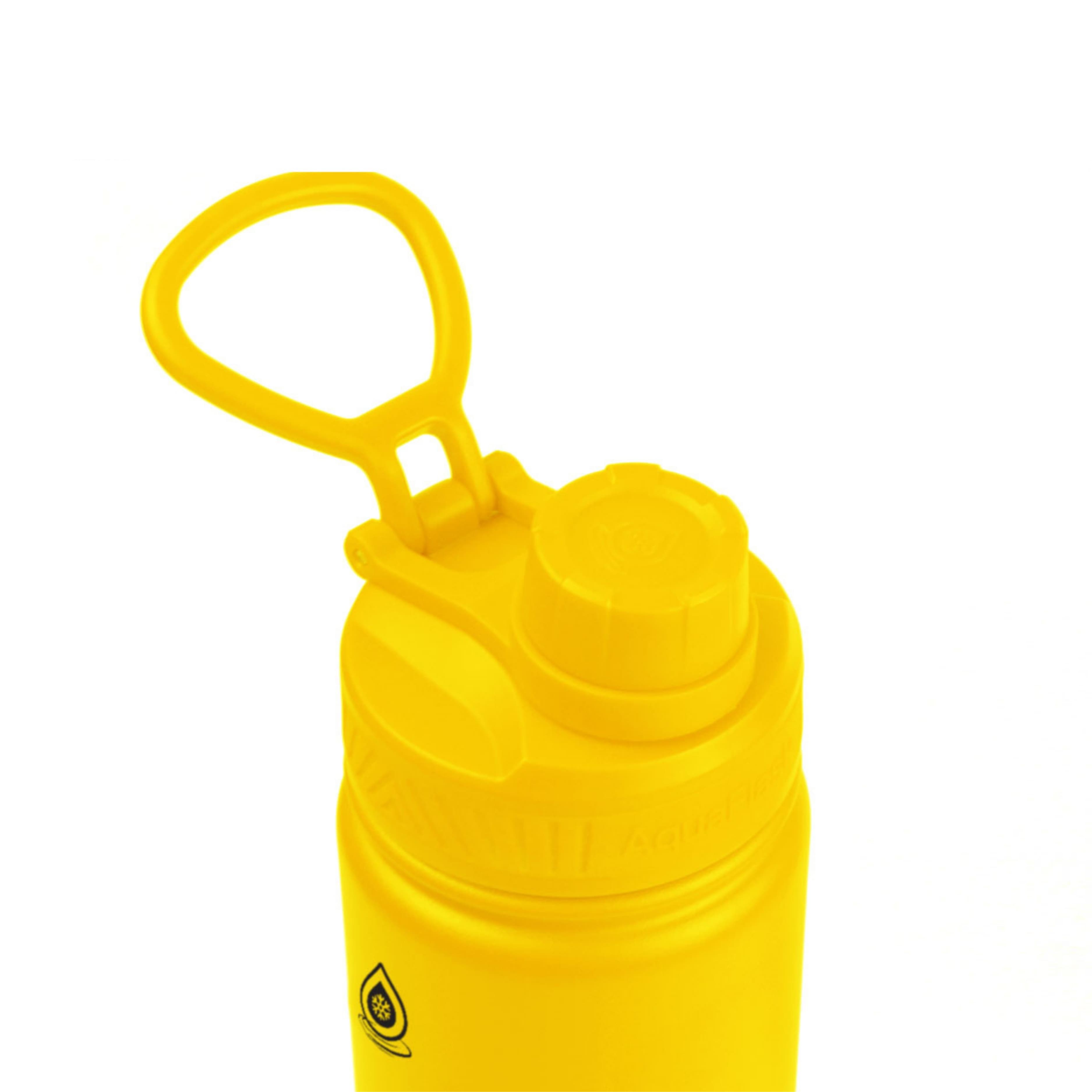 Detailaufnahme des gelben Flip-Top-Sportdeckels der AquaFlask Regular Edelstahl Trinkflasche 650 ml (22 oz) in Lemon Slush