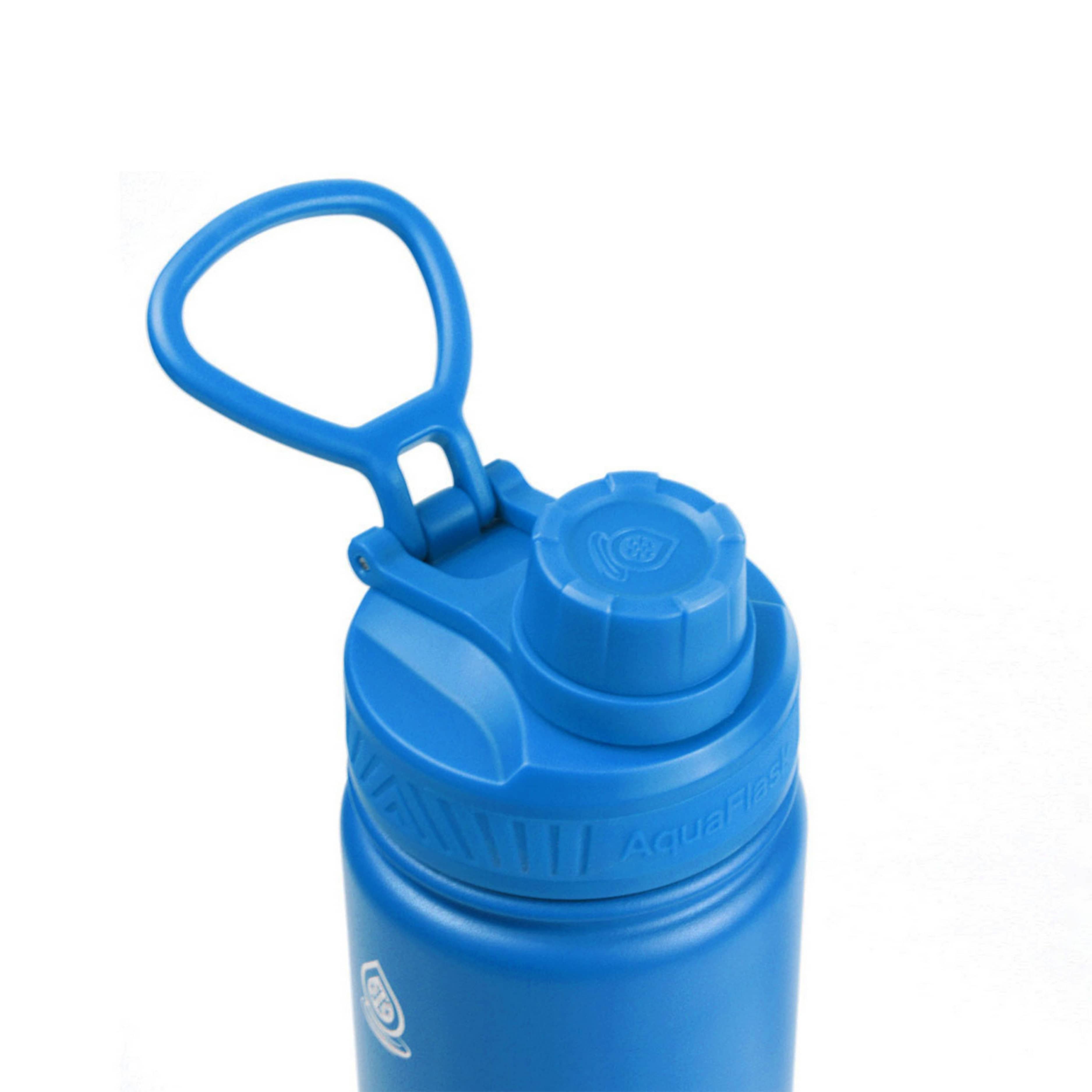 Detailaufnahme des blauen Flip-Top-Sportdeckels der AquaFlask Regular Edelstahl Trinkflasche 650 ml (22 oz) in Malibu Blue