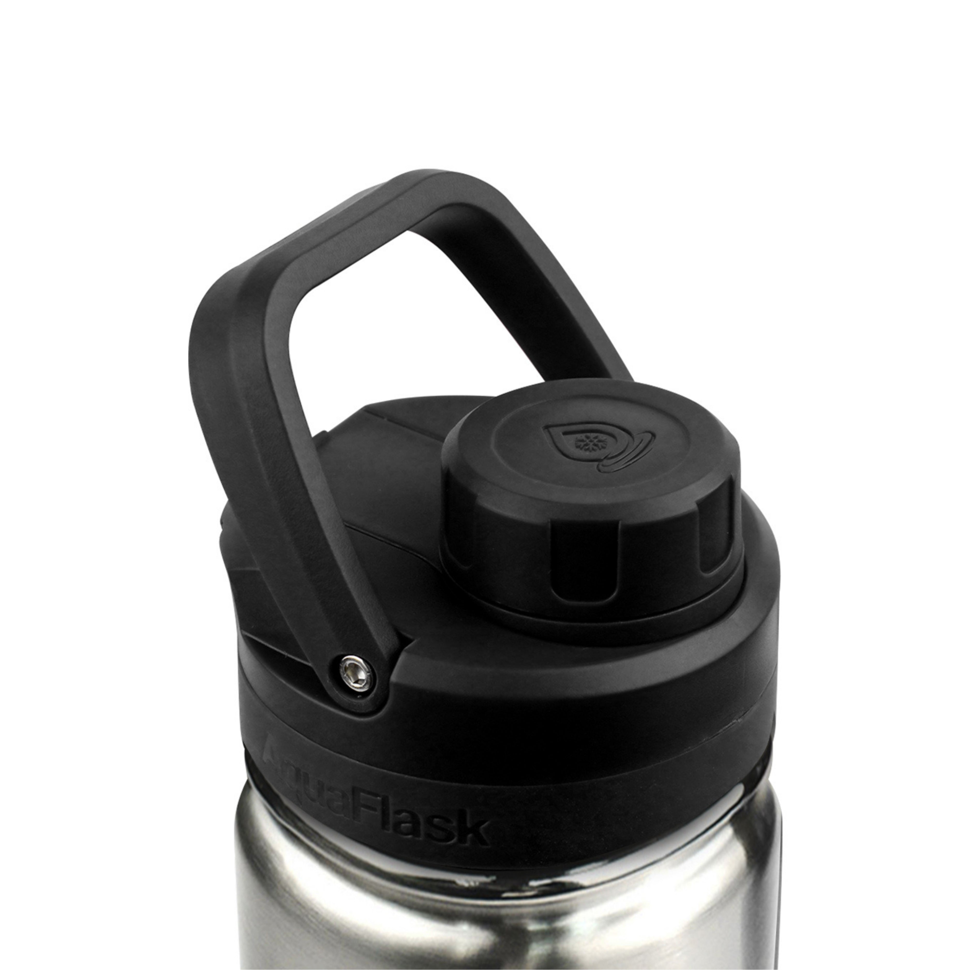 Detailaufnahme des schwarzen Sports Lid mit Haltegriff der AquaFlask Sports Lid Bottle Edelstahl Trinkflasche 650 ml (22 oz)