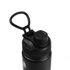 Detailaufnahme des schwarzen Flip-Top-Sportdeckels der AquaFlask Regular Edelstahl Trinkflasche 650 ml (22 oz) in Space Black