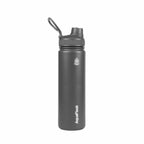 Graue AquaFlask Regular Edelstahl Trinkflasche 650 ml mit Flip-Top-Sportdeckel und integriertem Tragegriff