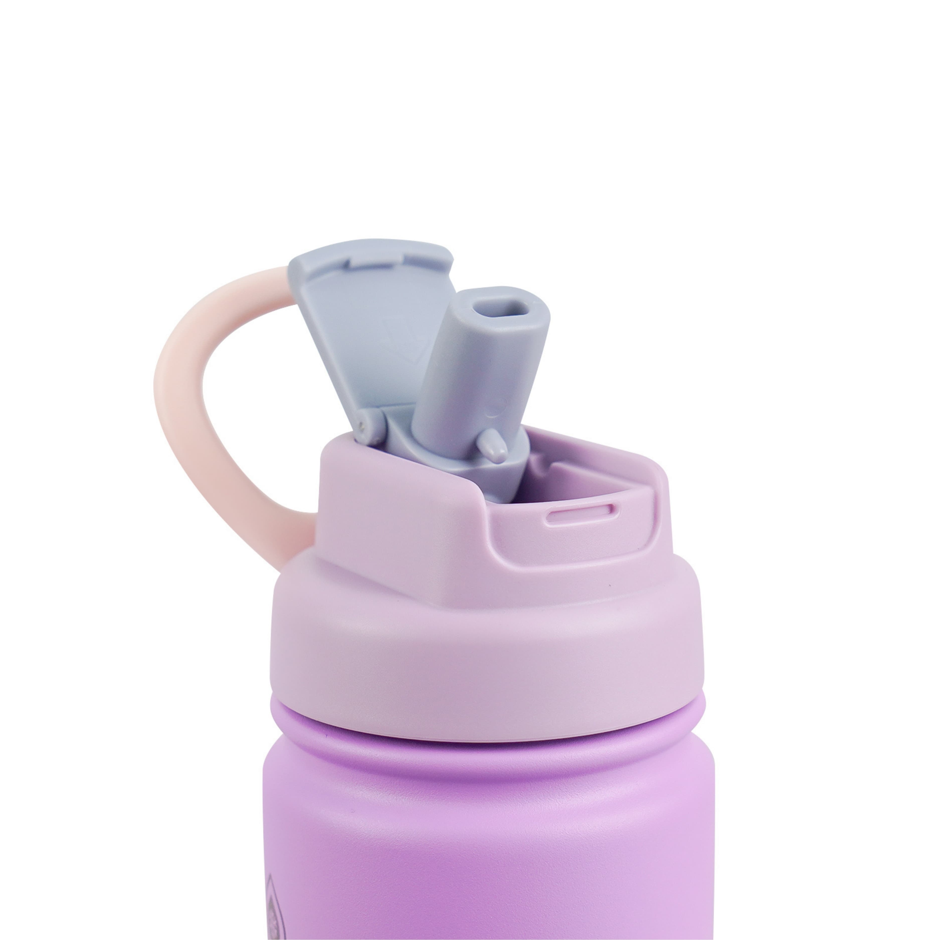 Detailaufnahme des lila Flip-Sip-Deckels der AquaFlask Colorwave Flip Sip Lid Collection Edelstahl Trinkflasche 650 ml (22 oz) geöffnet