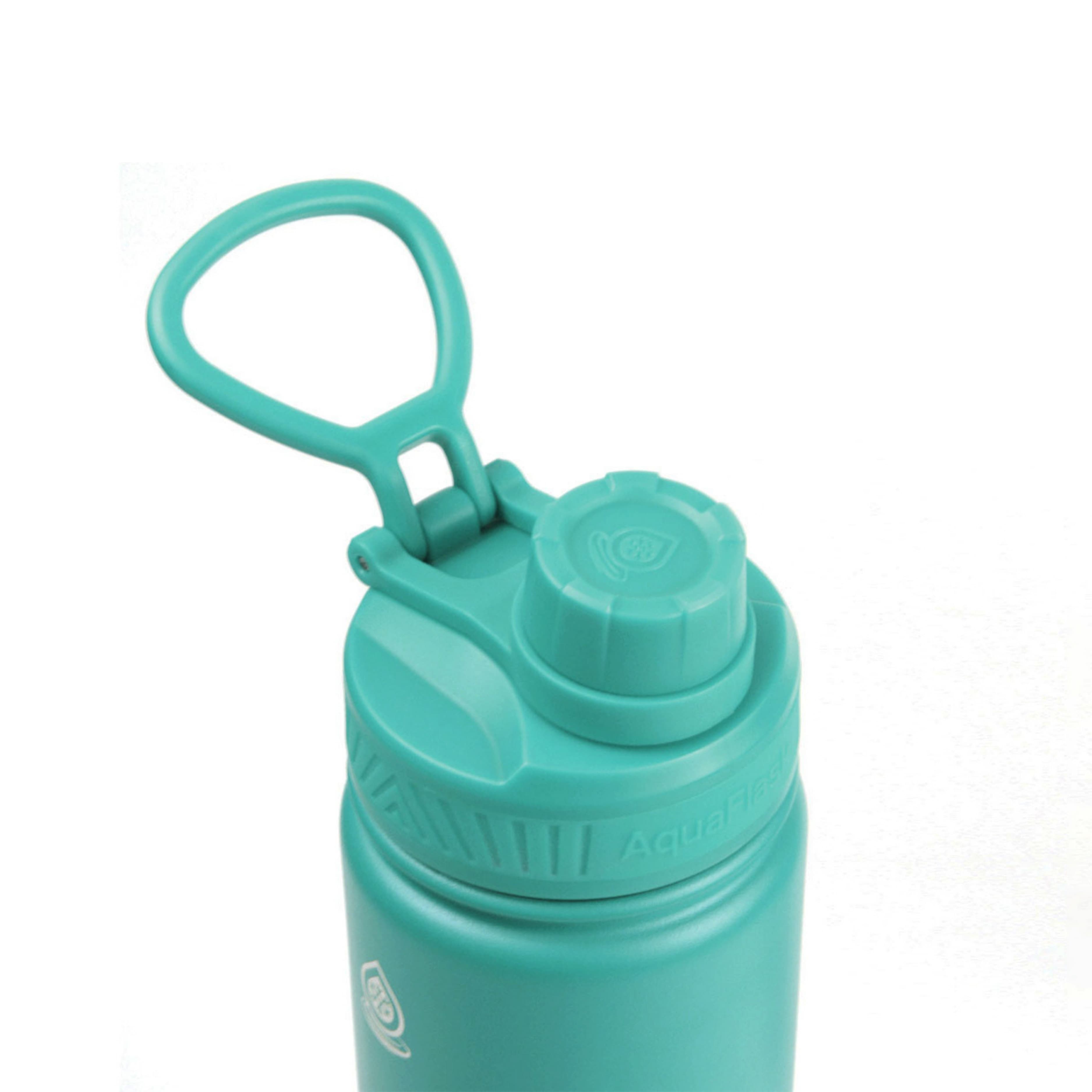 Detailaufnahme des türkisen Flip-Top-Sportdeckels der AquaFlask Regular Edelstahl Trinkflasche 650 ml (22 oz) in Turquoise Blue