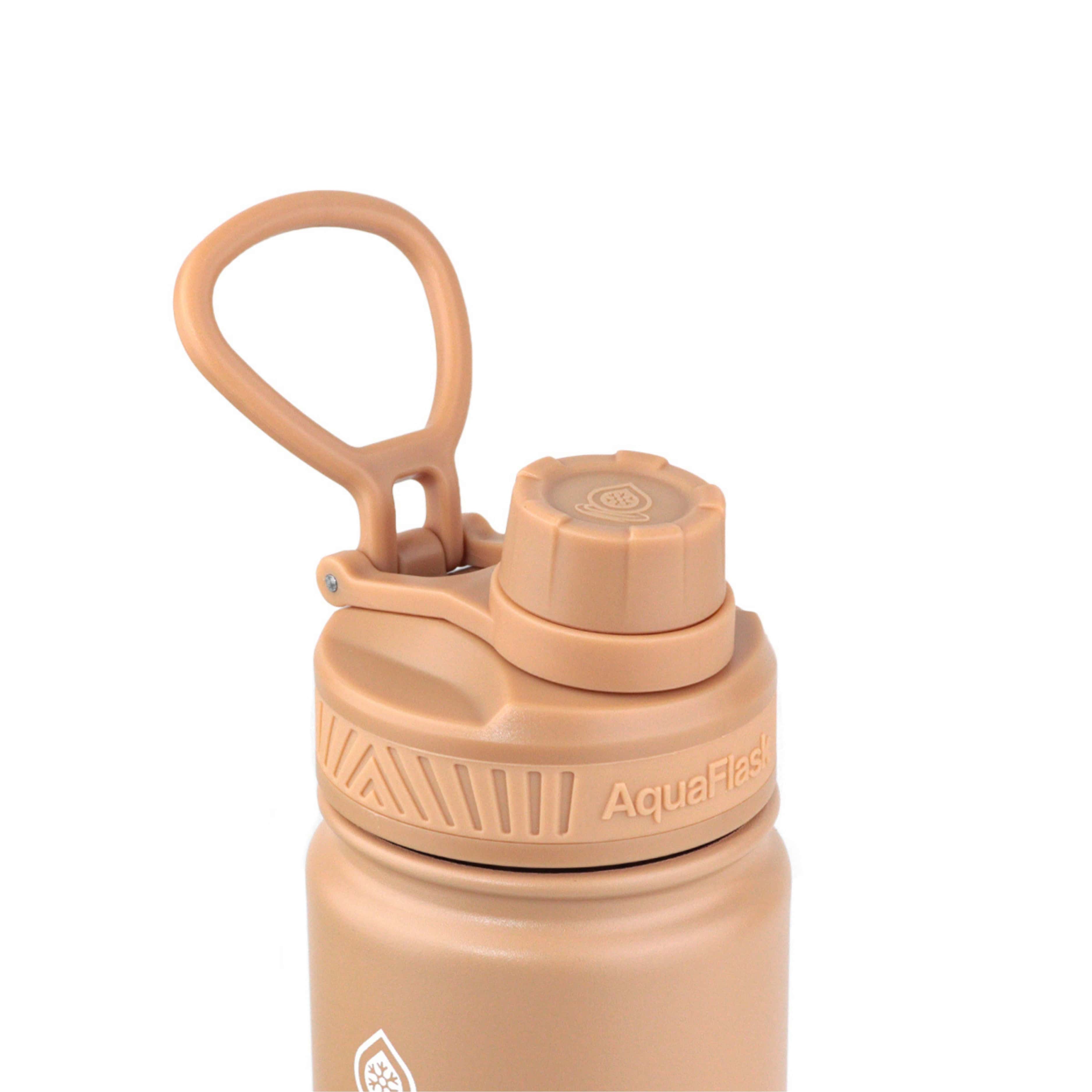 Detailaufnahme des braunen Schraubdeckels mit Haltegriff der AquaFlask Earth Collection Edelstahl Trinkflasche 650 ml (22 oz)